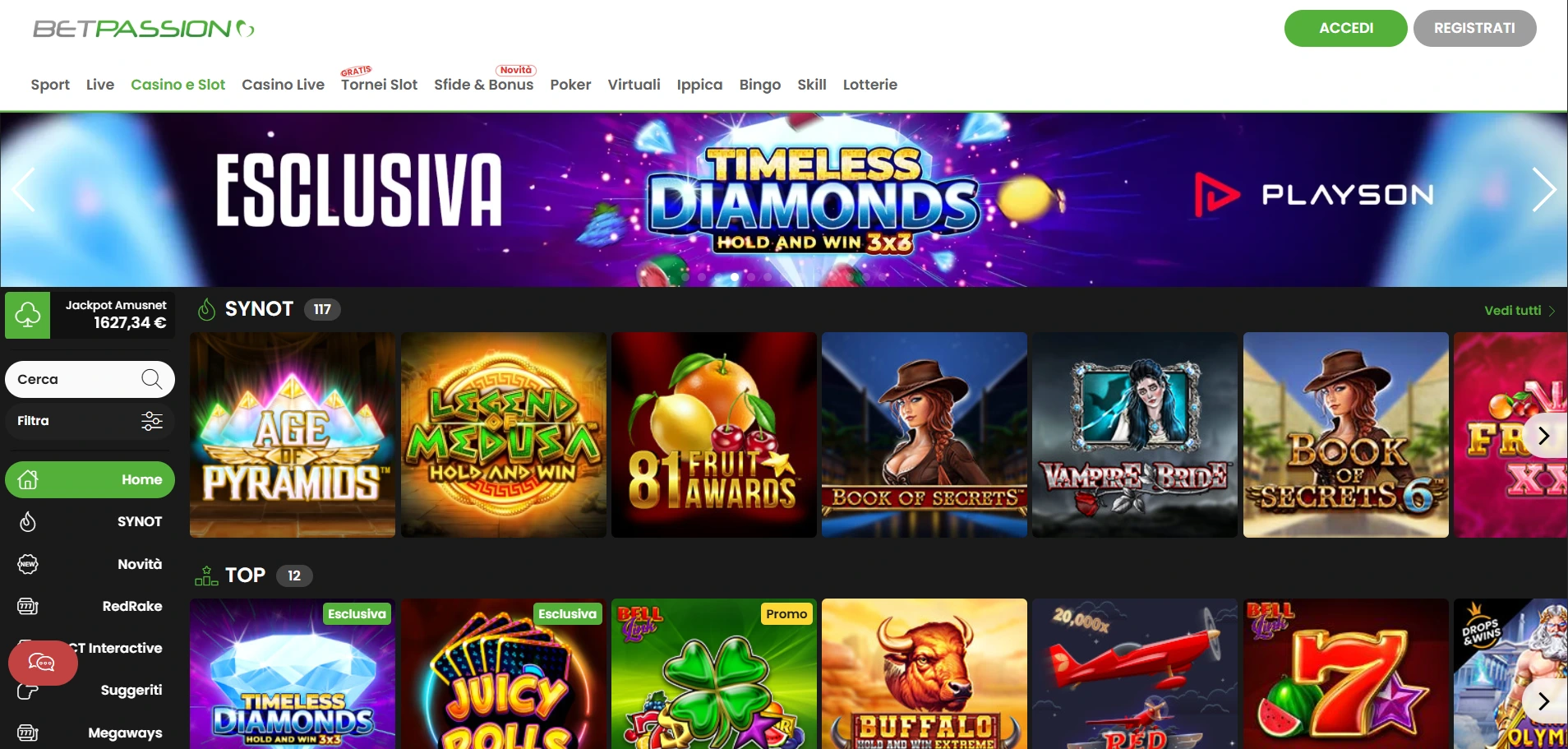 hoofdpagina van Betpassion casino